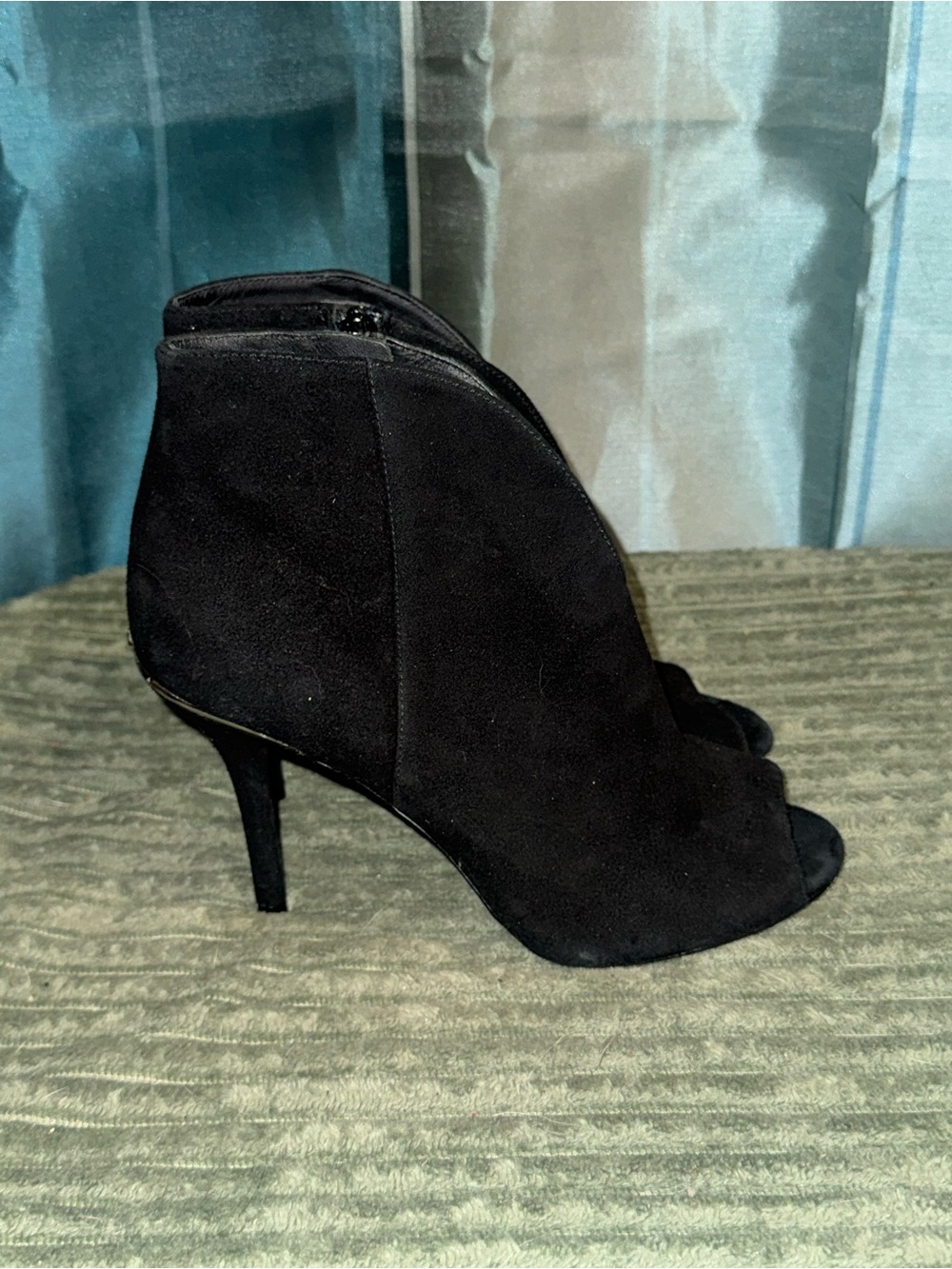 MICHAEL Michael Kors Black Suede Peep-Toe Ankle Booties